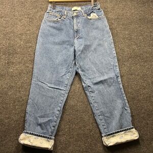 LL Bean Double L Relaxed Fit Floral Flannel Lined Jeans Blue Denim Womens 12 REG